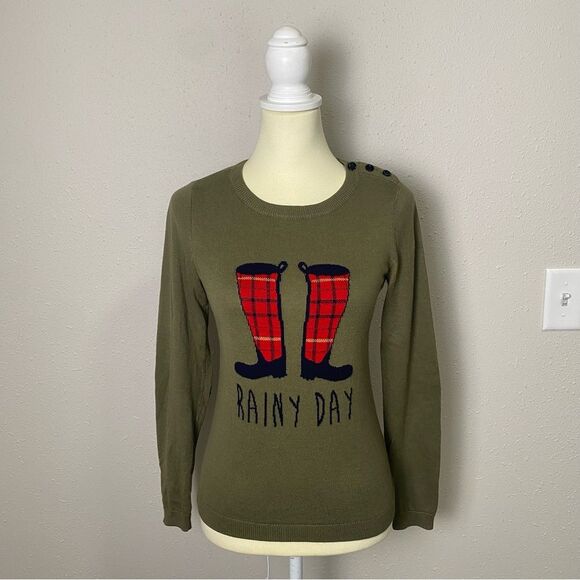 Talbots Rainy Days Green Crewneck Sweater W/ Elbow Patches Women's Size P - Picture 10 of 16